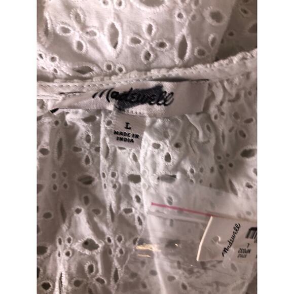 Madewell Eyelet Tie Front Top Short Sleeve V Neck Soft White NWT Size Large - Picture 9 of 13